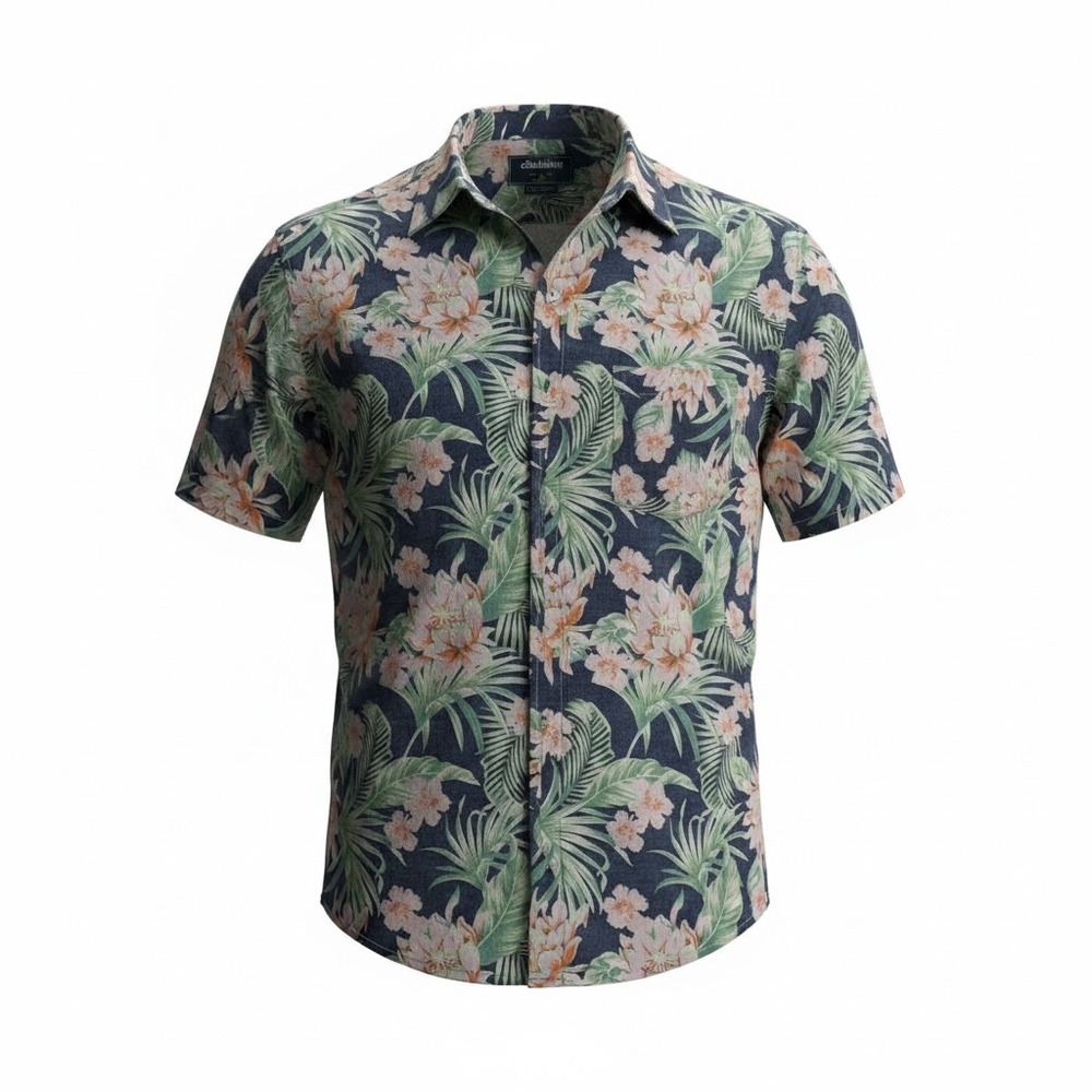 Chubbies Men XXL Regular Fit Tropical Floral Short Sleeve Button Down Shirt Navy
